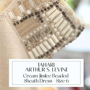 Elegant Tahari "Jimlee" Cream Beaded Sheath - Size 6 - Special Occasion